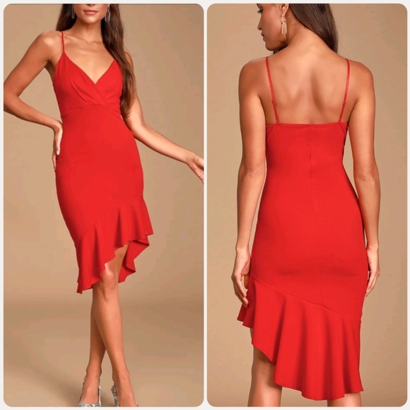 Lulus Dresses & Skirts - Lulu's Red Ruffled Bodycon Midi Dress